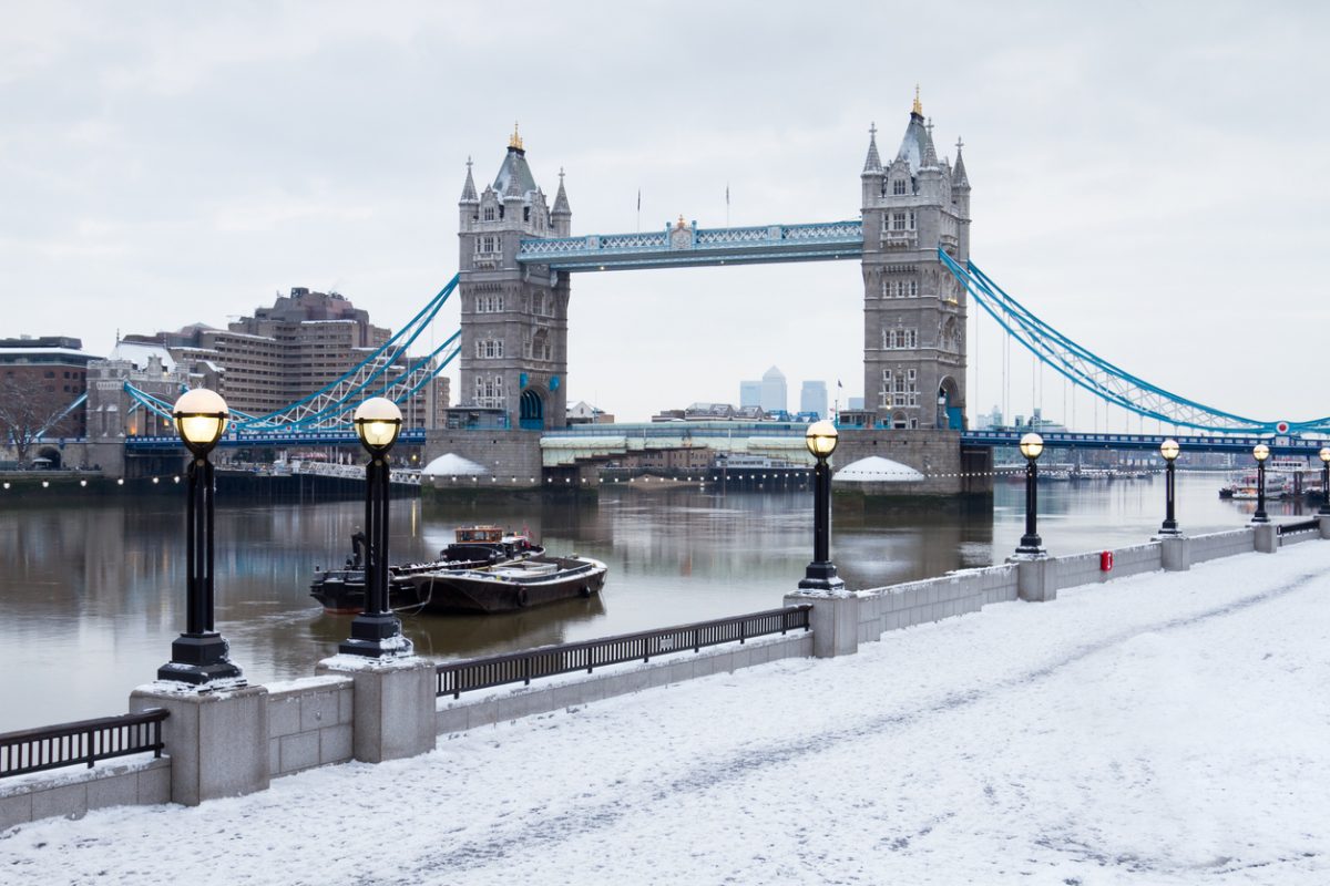 london tower bridge by river thames in snowlondon tower bridge by river thames in snow