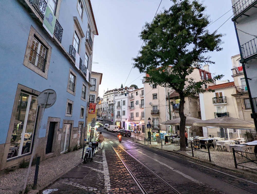 The streets of Alfama, Portugal in dusk in winter