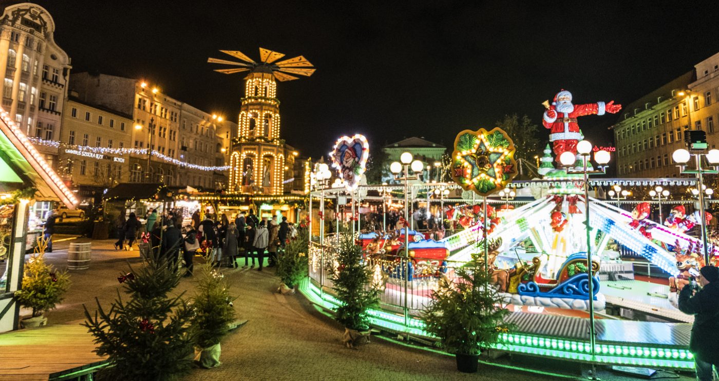 Poznan, Poland - December 04, 2018: Poznan Bethlehem or Poznan Christmas Market. Residents and tourists visit the Christmas market in Poznan. Poland