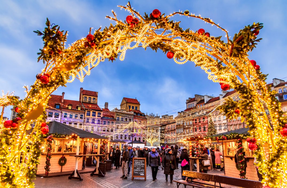 Warsaw, Poland - December 2019: Christmas Market in Warsaw, old Town Square