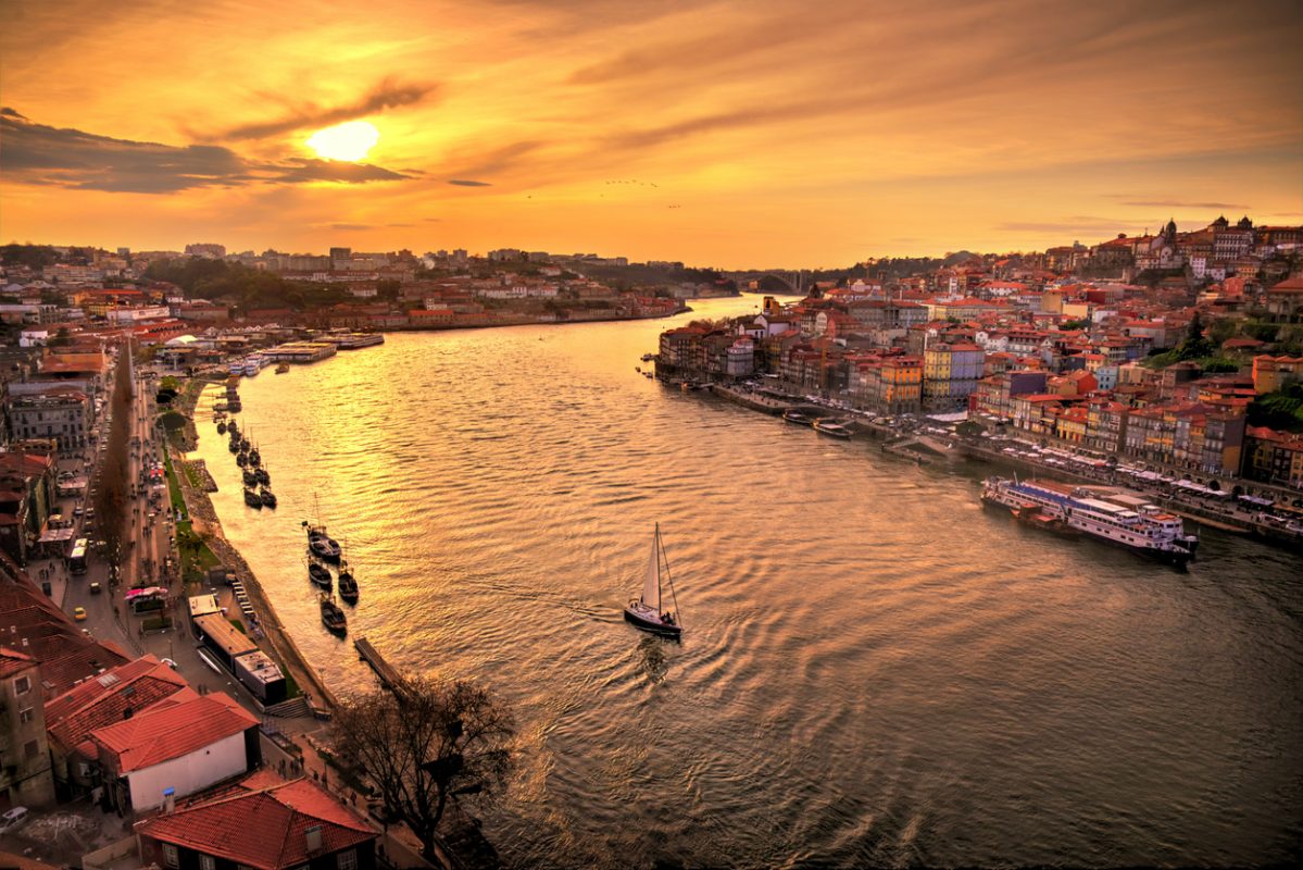 Sunset in Porto on the Douro River