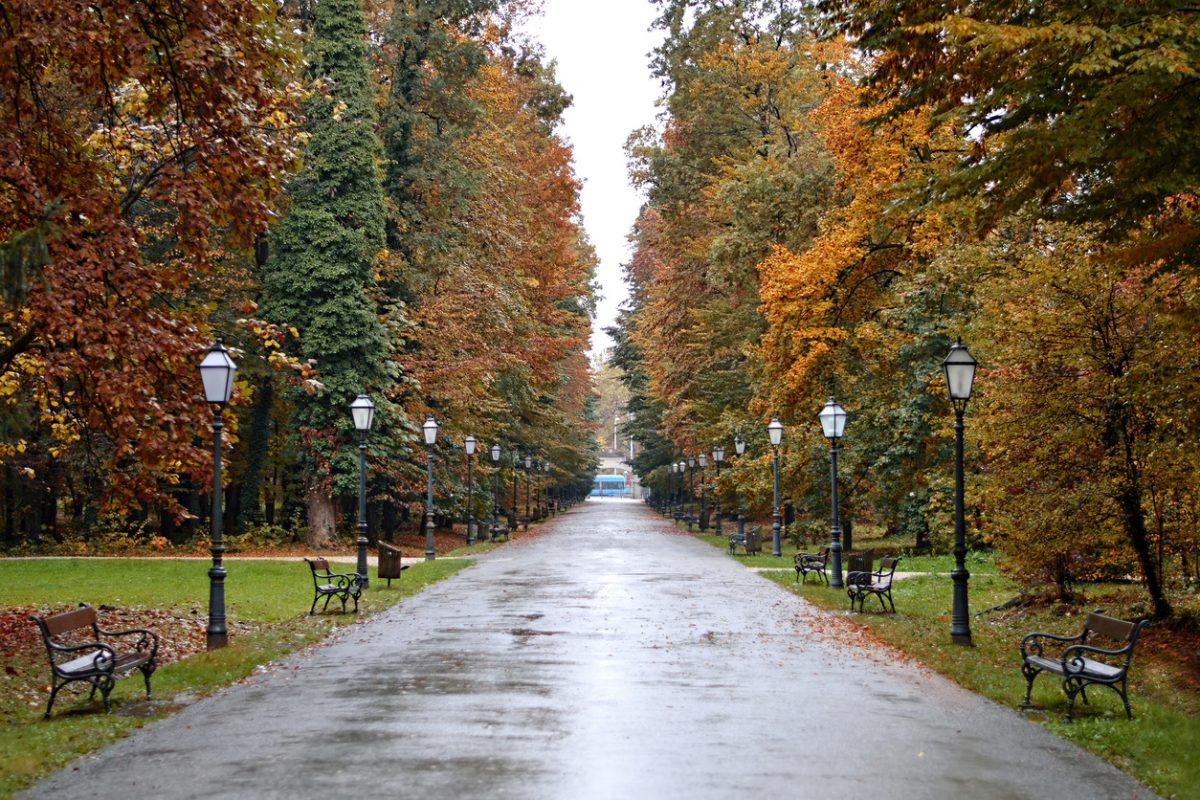 Maksimir park on the rainy day, Zagreb, Croatia