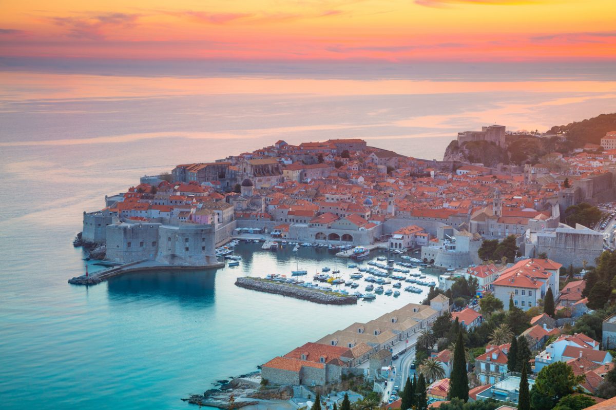 Beautiful romantic old town of Dubrovnik during sunset.