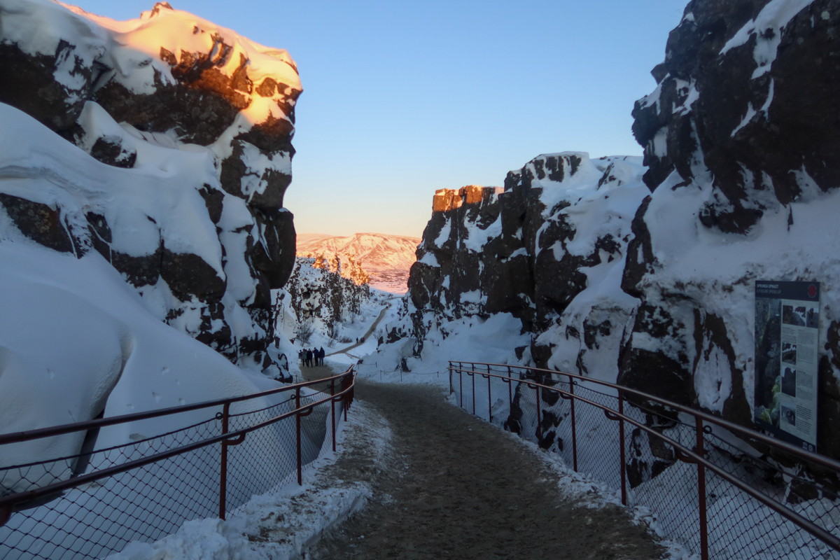 pathway spanning next to the North American tectonic plate in Thingvellir National Park