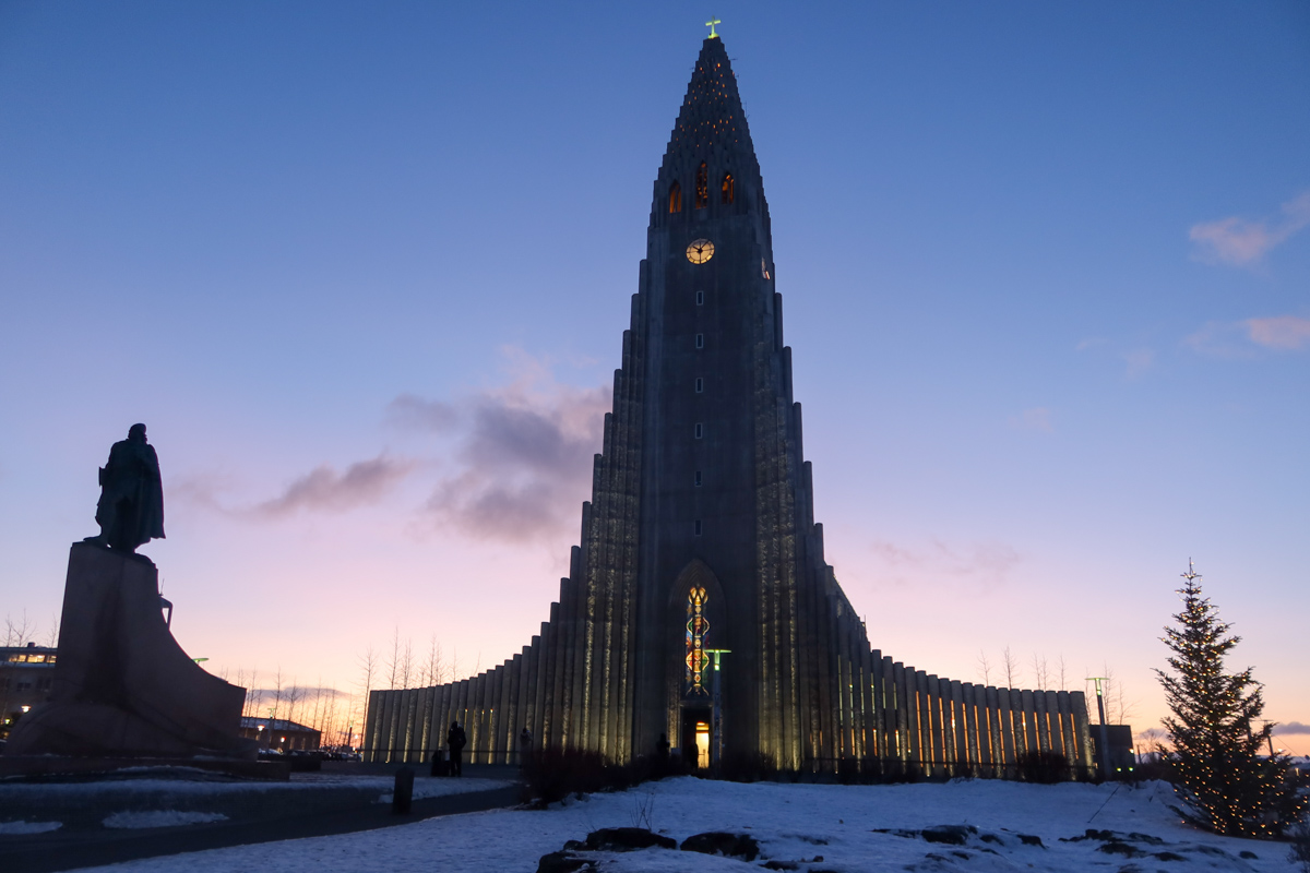 Sunrise behind Hallgrimskirkja in Iceland