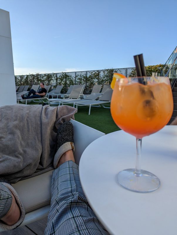 Aperol spritz on a hotel rooftop in Malaga