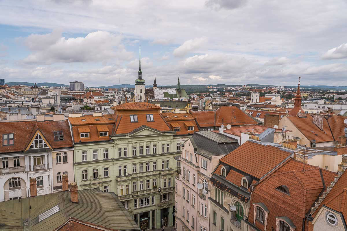 The cityscape of historic buildings of Brno in Czechia.