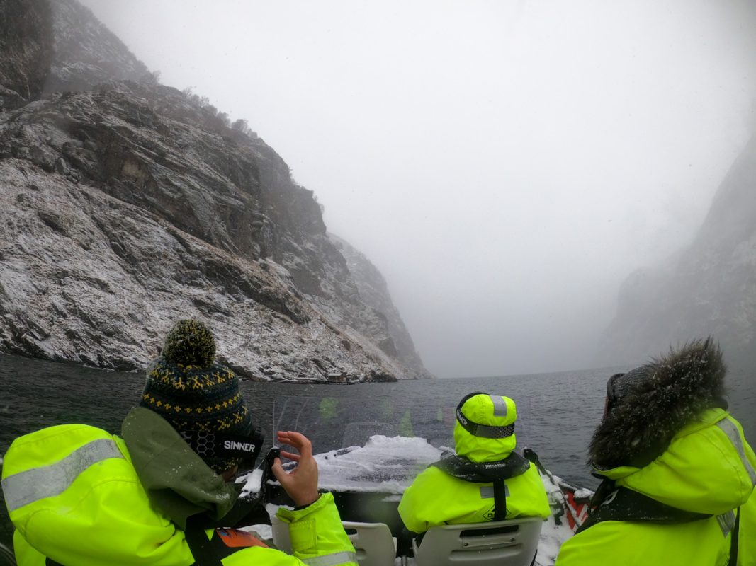 RIB tour through the frozen Norwegian fjords in the winter