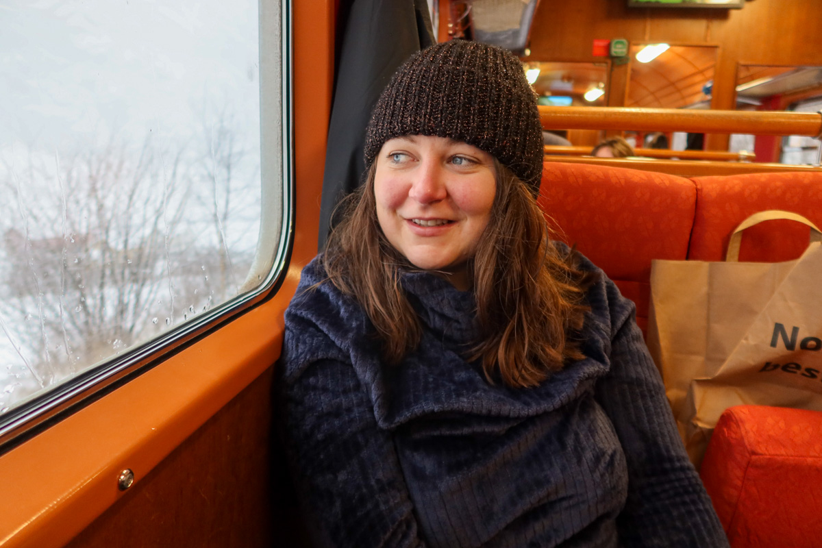 Girl looking out the window of the Flam railway