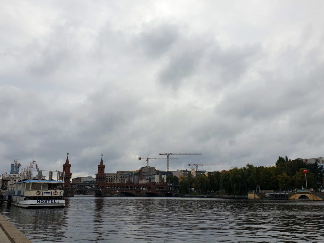 Cloudy weather in Berlin in November. Looking out over the River Spree. 