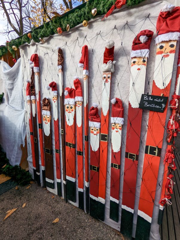 Skis painted with santa.
