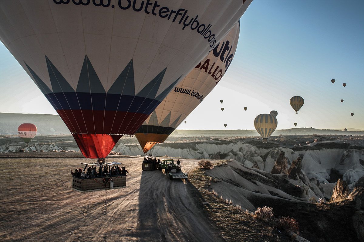 hot air balloon at sunrise