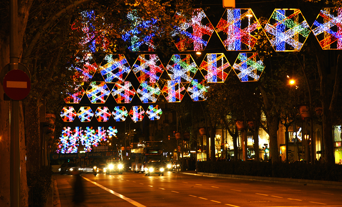 Christmas lighting in a street of Barcelona.