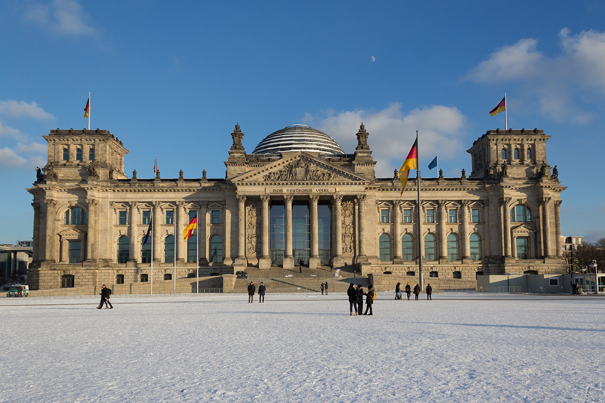 Facade view of the Reichstag (Bundestag) building in Berlin, Germany