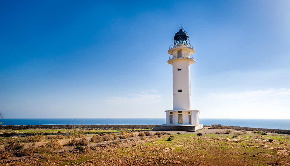 White lighthouse at Formentera island. Spain Balearic islands
