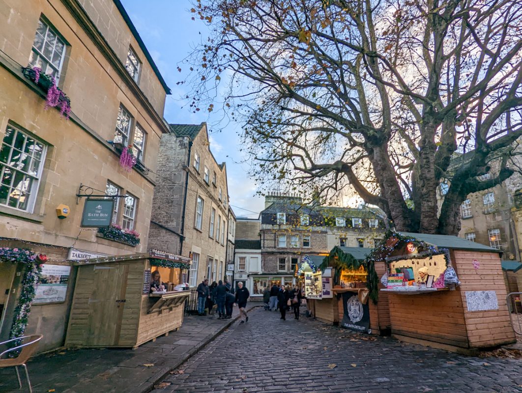 Bare tree in a UK Christmas market