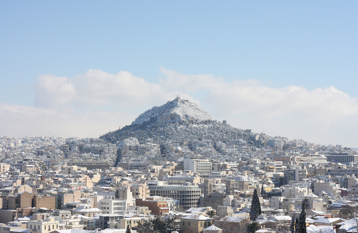 Lycabettus hill during winter blizzard in february 2008