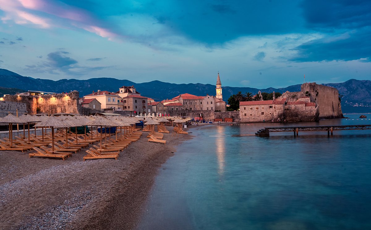 Beautiful night landscape of seaside ancient town