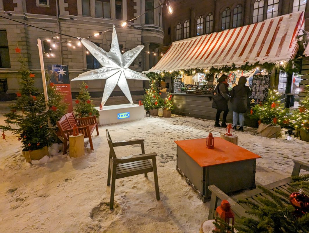 Seating area at the Riga Christmas Market